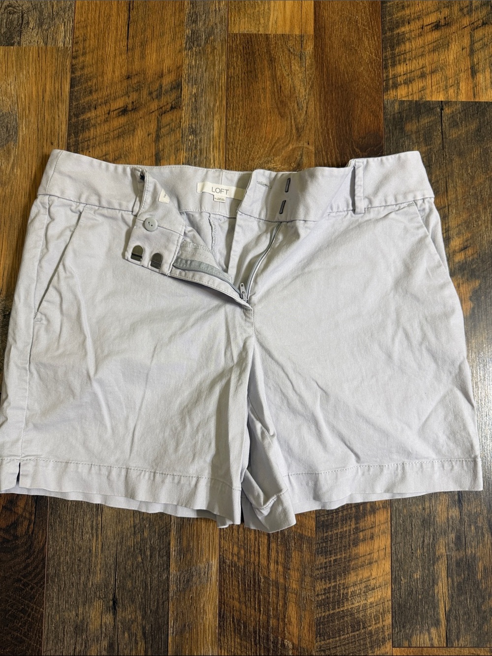 LOFT Light Gray Cotton Chino Bermuda Shorts